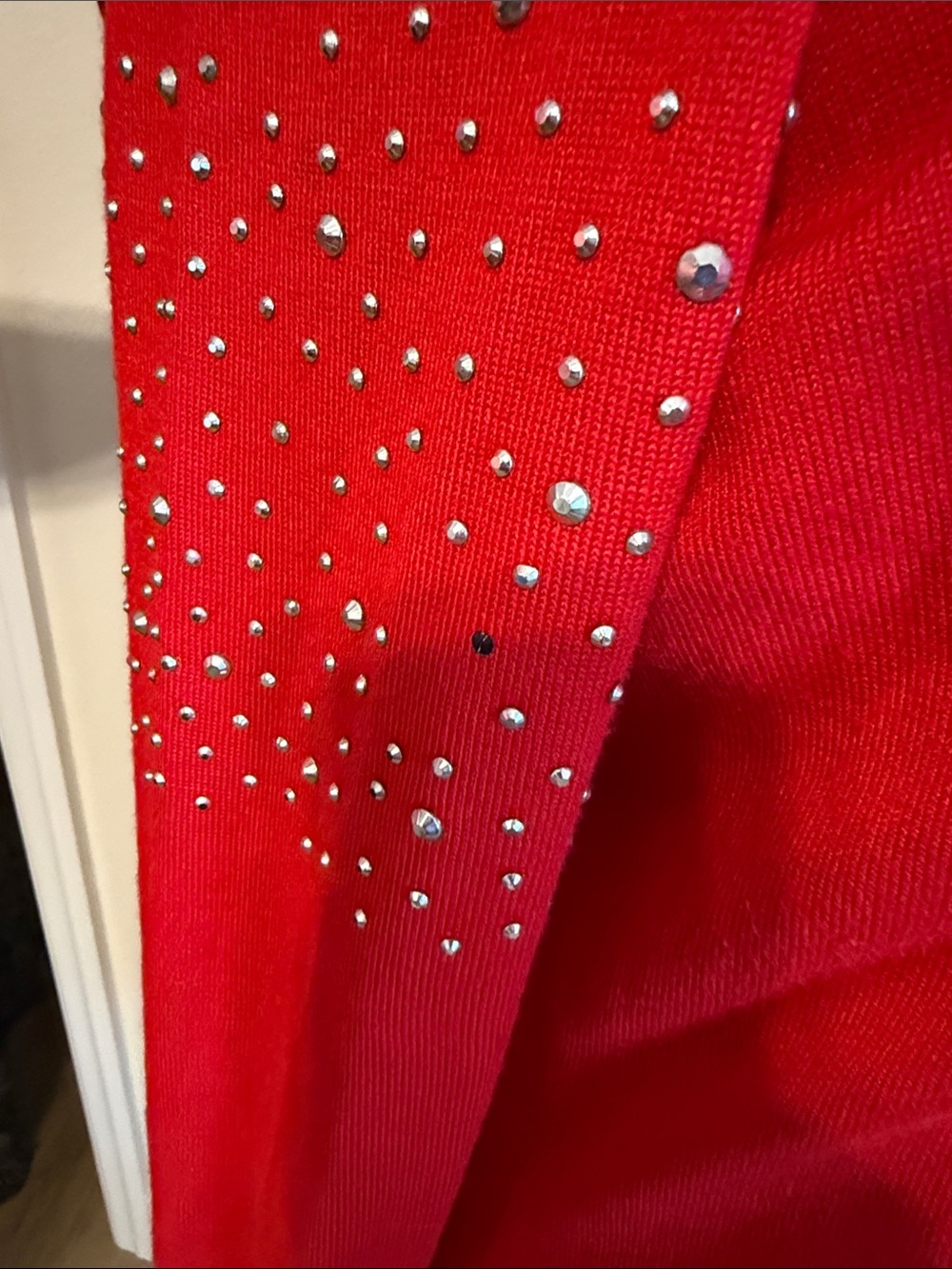 Red Cold-Shoulder Rhinestone Knit Top - Picture 5 of 6